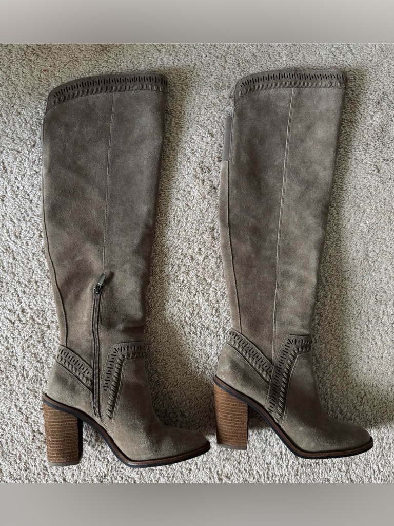 Vince Camuto “Madolee” Taupe Suede Over-The-Knee Block Heel Boots. Size 7.5